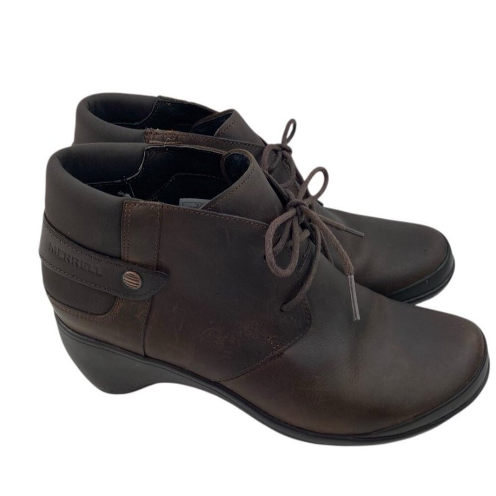 -Merrell Veranda Ankle Boots Women’s Size 7 Brown Leather Comfort Casual Booties